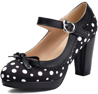 Scarpe Donna Mary Jane Heels Chunky Platform Pumps Cute Strawberry Print Pois Color Block Fiocco Retro Lolita Style Comfort Scarpe Eleganti per Cosplay Festa Daily Wear Casual Fashion