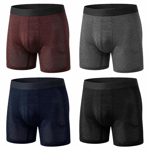 ZAKASA Calzoncillos Hombre Boxer Largos: Ropa Interior Hombres Transpirable Cómoda Sin Etiqueta Anti Rozaduras Verano Casual Deporte Pack de 4