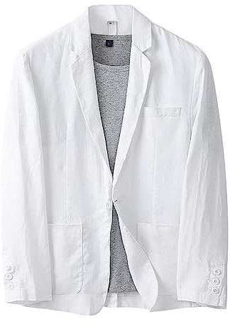 Chaqueta Lino Blazer Hombre Verano Casual Americana Manga Larga Solapa Botones Bolsillos Color Sólido Holgado Talla Grande Ligero Transpirable Blazer Lino Abrigo Cómodo para Verano Uso Diario