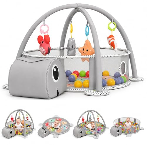 GREENSAPPIRE Extra Large Baby Playmat with Baby Gym Soft Padded Activity | Play Mat for Child & Babies, Detachable Sensory Toys for Tummy Time (Grey)