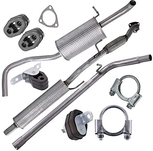 BESTPRICE Auspuff Schalldämpfer Set 1x Mittelschalldämpfer, 1x Endschalldämpfer, 1x Abgasrohr, mit Montagematerial,