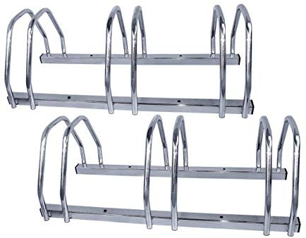 WALTER 2X Fahrradständer 3-Fach, für 3 Fahrräder, Boden- oder Wandmontage, Mehrfachständer, beidseitig verwendbar, Metall, Silber, Bügel für Reifenbreite bis zu 65mm, inkl. Schrauben zur Montage