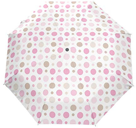 MONTOJ Regenschirm, 3-Fach faltbar, UV-Schutz mit automatischem Öffnungsknopf, Hellrosa Punkte