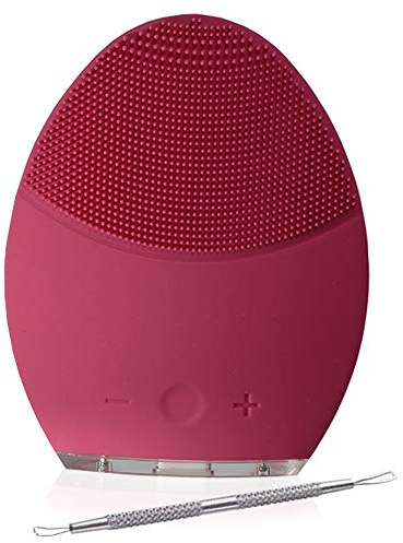 Spazzola viso in silicone professionale pulizia elettrica, 15 intensità differenti, antirughe struccante massaggiante, Incluso Tiracomedoni Acciaio Inox, Youth Care Daphne. (rosa)