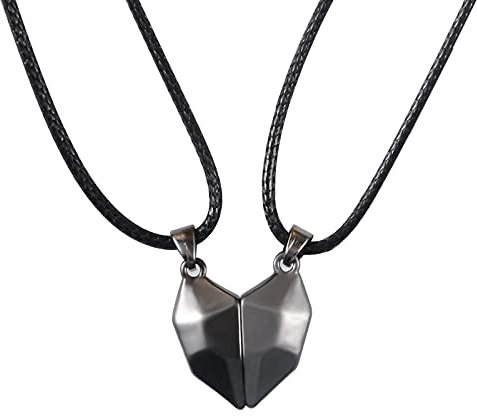 BOCHOI Paare Halskette Magnetische Distanz Passende Zwei Seelen Ein Herz Anhänger Geschenk für Freundin Freund Liebhaber Schwarz