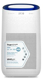 SPC ESPIRARE MAX – Purificador de aire inteligente Wi-Fi para estancias grandes, 4 fases de filtrado, filtro True HEPA 13, luz ultravioleta, supersilencioso, compatible con asistentes de voz