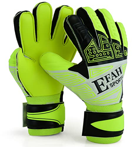 EFAH SPORTS Gants de gardien de but de football pour enfants, garçons, adolescents, paume forte prise en main (taille 6 convient aux enfants de 13 à 15 ans, jaune)