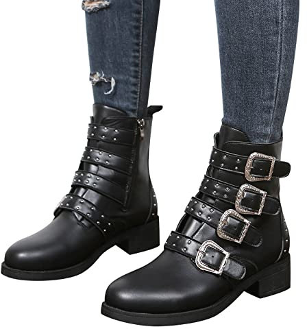 Stiefel Damen, Stiefel Damen Stiefeletten mit Absatz Plateau Gothic Punk Nieten Cowboystiefel Winterstiefel Winter Elegant Kurzschaft Ankle Boots Kurz Stiefel Winterschuhe Damenstiefel