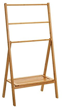 LOLAhome - Toallero de pie Triple de bambú Natural de 100x53x30 cm con 1 Estante de 1 Estante de 46,5x23 cm