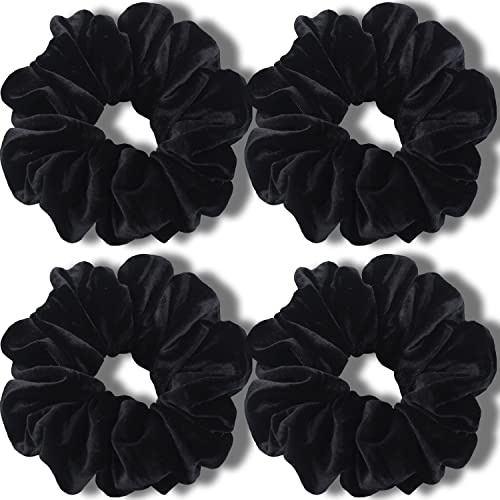 IVARYSS Extra Large Scrunchies for Women's Thick Hair, Premium Velvet Soft Jumbo Scrunchy, XL 6 inch Big Elastic Band Hair Accessories, 4 Pack, Black