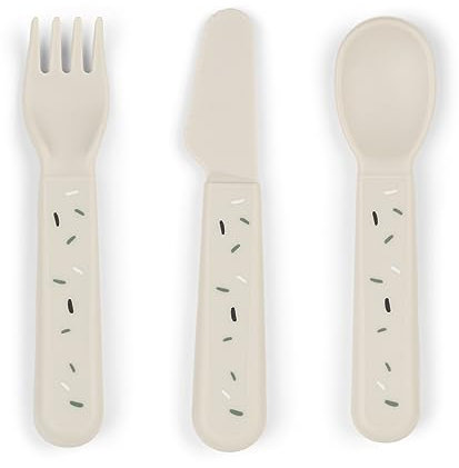 Done by Deer Foodie Baby und Kinderbesteck Set Confetti Sand - abgerundete Kanten, passt perfekt in kleine Hände - 100% PP in Lebensmittelqualität - süße Taufgeschenke für Kinder