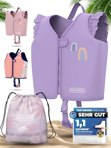 KIDVERSE Schwimmweste Kinder 2-3 Jahre - TÜV geprüfte Schwimmhilfe mit Bauchumfang bis 56cm - Schwimmhilfe Kinder 2-3 Jahre - Kinderschwimmweste zum Schwimmen Lernen - Komfort Schwimmweste Kind