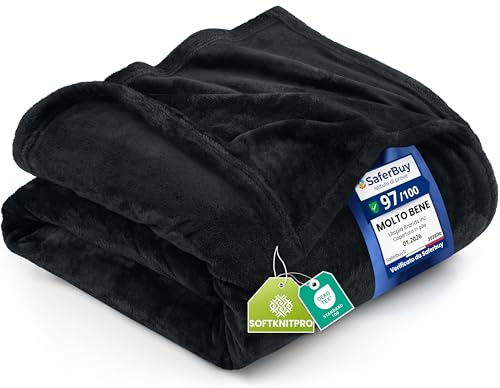 Utopia Bedding Couverture Polaire Flanelle Microfibre [200x150 cm Noir] Plaid Canapé Grande Taille 300 GSM, Doux, Léger, Respirant, Anti-Boulochage, pour Lit, Chaise et Divan, Toutes Saisons