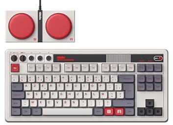 8Bitdo Retro Mechanical Keyboard, Bluetooth/2.4G/USB-C Hot Swappable Gaming Keyboard with 87 Keys, Dual Super Programmable Buttons for Windows and Android - AZERTY French ISO Layout