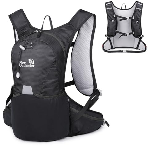Outplea 12L Mochila Bicicleta, Mochila Ciclismo MTB Ligera, Mochila Montaña Moto para Camping, Mochila Hidratacion Deportiva Esquí para Senderismo Correr Escalada Maratón, Negro