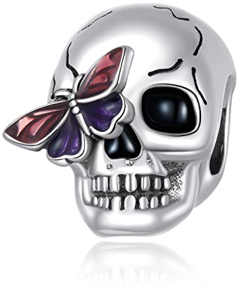 Qings Charmes Squelette Halloween en Argent 925 Compatible avec Bracelets et Colliers Pendentif Crâne Vintage Horreur Halloween Bijoux Octobre Cadeaux pour Femmes