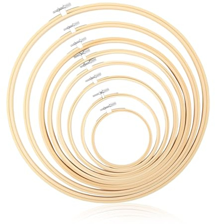 8PCS 8 Sizes Circle Cross Stitch Hoops, Round Bamboo Embroidery Hoops 10/13/15/17/20/23/25/30cm Circle Frame Rings with Stainless Steel Screw Round Embroidery Frame Set for Craft Sewing DIY