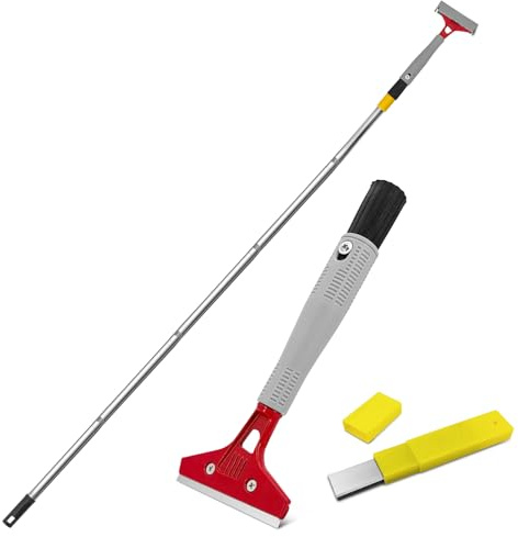Rascador de papel pintado con mango largo, rascador de pared para yeso viejo, rascador de pared para alfombras, rascador de papel pintado, espátula larga, rascador telescópico con 10 cuchillas