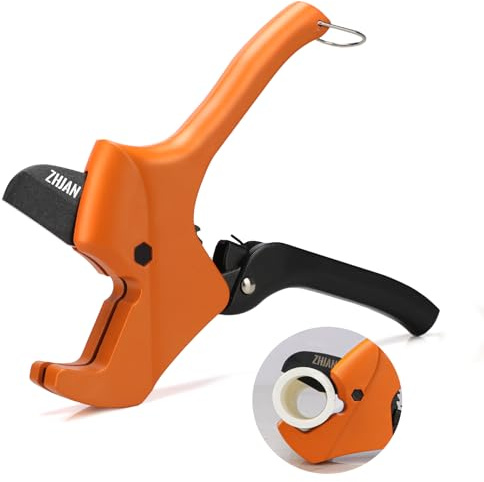 ZHJAN Cortador de Tubos de Plástico, Diámetro de Corte de 42 mm, Cortador de PVC Tipo Trinquete, Hoja de Acero al Carbono SK5, Con Mango Ergonómico, Adecuado Para Cortar PVC/CPVC/PP/PEX.