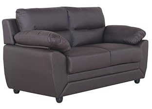 MUEBLIX.COM - Sofá de 2 Plazas Genova Tapizado en Piel Sintética PU, Estructura de Madera Reforzada y Asientos Acolchados de Alta Densidad (50kg/m³) para Salón, Color Chocolate