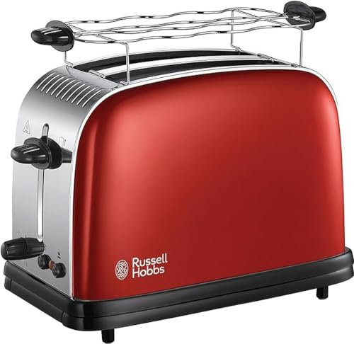 Russell Hobbs Toaster [für 2 Scheiben] Colours+ Edelstahl Rot (extra breite Toastschlitze, inkl. Brötchenaufsatz, 6 Bräunungsstufen + Auftaufunktion, Lift & Look-Funktion, 1670W) 23330-56