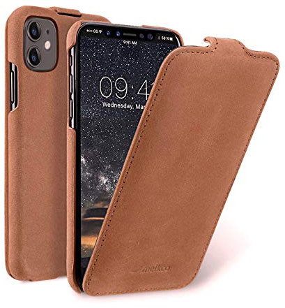 Hülle passend für Apple iPhone 11 (6,1 Zoll), Handyhülle mit echtem Leder, Flip-Case, Schutzhülle klappbar, dünne Handy-Tasche, Slim Cover, Vintage Braun