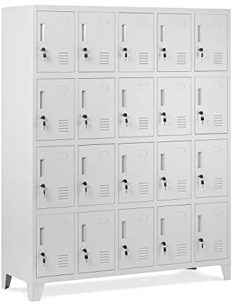 Domator Umkleideschrank 5B4A Fächerschrank Schließfachschrank mit 20 Fächern Wertfachschrank Metall Pulverbeschichtung 172 cm x 136 cm x 45 cm (H x B x T) (Grau)