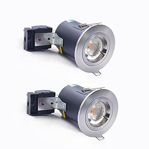 2XSweier 90 Minutes Fire Rated Recessed Ceiling Light IP20 GU10 LED Downlight, Equipped with GU10 Lamp Socket Junction Box Spotlight.(Not Including Bulb) Satin Nickel