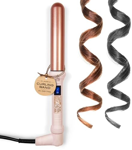 NuMe Classic Ceramic Curling Wand - Tourmaline 1.25 Inch Barrel Hair Curler, Negative Ion Conditioning, Far Infrared Heat - All Hair Types - Blush