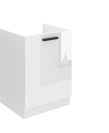 Belini Unterschrank Küche, Spülenunterschrank 60 cm Breite. SDZ Küchenunterschrank ohne Arbeitsplatte. Spülenschrank mit 1 Tür, Weiß Hochglanz