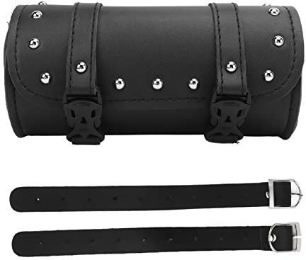 Akozon Motorcycle Tool Bag, Black Motorcycle Roll Bag 2 Strap Buckle Closure Tool Waterproof PU Leather Fork Bag For Motorbike Electric Car