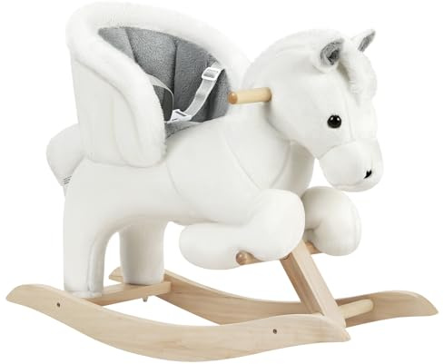 WOLTU Baby Rocking Horse Wooden Toddler Rocker with Seatbelt Kid Ride-on Rocking Animal for 1/2/3 Years Old, White and Grey