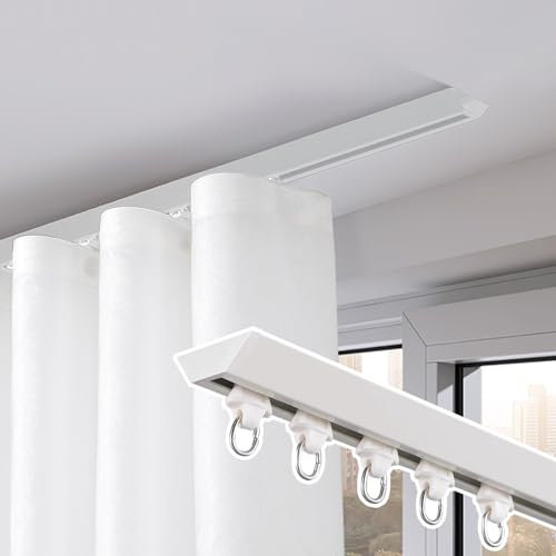 BBHW Curtain Rail Ceiling Mount Curtain Track, Heavy Duty Single Curtain Rods, Curtain Pole for Window/Shower/Partition, Elegant Room Divider Track System (Color : White, Size : 3m (9.8ft))