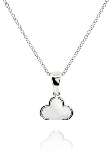 MUSEQVE White Four Leaf Clover Necklace for Women Rhodium Silver Plated Dainty Mother of Pearl Gemstone Pendant Charm No Tarnish Jewelry Lucky Gifts [CVRN-WH-S]