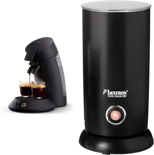 Philips Senseo Original Plus Kaffeepadmaschine & Bestron elektrischer Milchaufschäumer, mit 360° Basis & bis zu 300ml Kapazität, Viva Italia, Kabellos, 550 Watt, Farbe: Schwarz