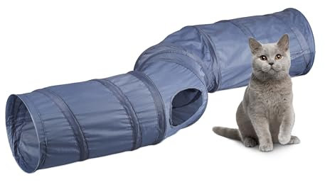 Relaxdays Katzentunnel, Faltbare Katzenröhre, S-Form, HBT: 25 x 131,5 x 35 cm, Spieltunnel, 4 Ausgänge, Polyester, grau