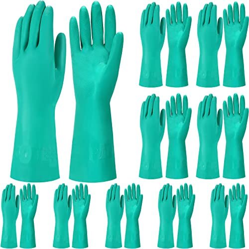 Potchen 10 Pairs Chemical Resistant Gloves Heavy Duty Thick Nitrile Gloves Bulk for Cleaning, Resist Household Acid, Alkali and Oil (Large)