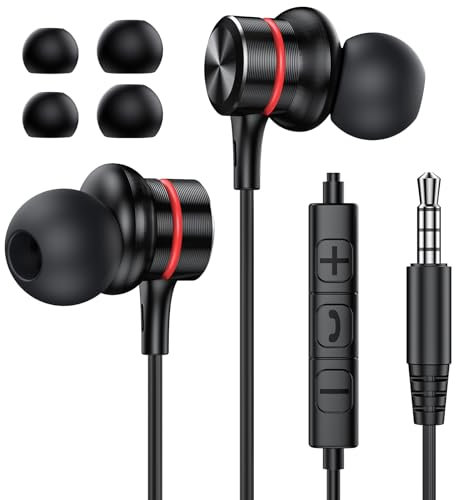 MOSWAG Écouteurs Intra-Auriculaires, Ecouteurs Filaire Jack 3.5mm avec Microphone, Écouteurs Intra-Auriculaires Confortable Réduction du Bruit Son Stéréo Contrôle Compatibilité avec Galaxy, MP4