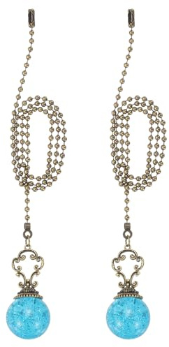 PATIKIL 22 Ceiling Fan Pull Chain, 2 Pcs Crystal Pull Chain Fan Connector Vintage Ceiling Fan Ornament Fan Chains Extender for Ceiling Light Lamp Fans, Lake Blue (Ball)