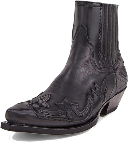 Genérico Hombres Botas de Cowboy Classic Embroidered Botas a Media Pantorrilla Retro Botines,43,Black