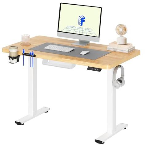 FLEXISPOT Bureau Assis Debout, Plateau de Une Pièce 110x54cm, Bureau Réglable en Hauteur Électrique, Panneau de Contrôle à Fonctions Mémoires, Assemblage Facile(Blanc+ Érable)