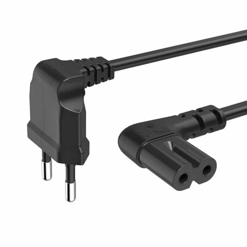 TECHZOCO Cable alimentación IEC-320 C7 acodado, Cable Alimentación Tipo C Euro, Sección 0.75 mm², Compatible con Samsung, Philips, LG Sony Sharp Panasonic LED TV Sky TV, Sky, Negro, 50 cm