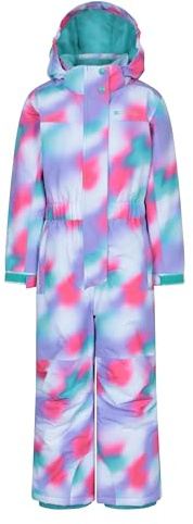 Mountain Warehouse Cloud Kids Snowsuit - Waterproof, Adjustable, One Piece Jumpsuit with Taped Seams & Fleece Lining, Girls & Boys - Winter, Ski & Rain Bright Pink (Printed) Kids Size 7-8 Years
