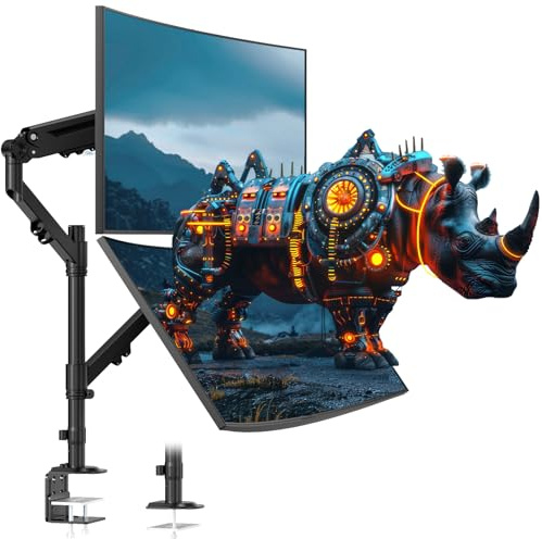 STANDOPIA Dual Monitor Mount för 17 till 40 tum, håller upp till 12 kg, monitorarmar för vertikal/parallell placering av 2 monitorer, med klämma/trumfbas, VESA-montering 75/100 mm | Vertikal/parallell placeringsmonitor, skrivbordsarmar för 2 bildskärmar, med kläm/genomföringsbas, VESA-montering 75/100 mm