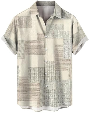 Hawaiianska skjortor för män kortärmade rutiga skjortor button-down sommar strandskjorta vintage färgblock utomhuskläder lös andningsbar vardaglig skjorta skrynkelfri vardagskläder