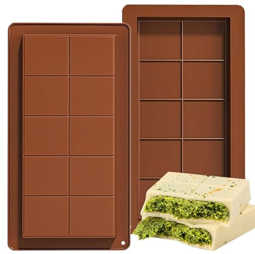 Galenecx 2 Piezas Molde Chocolate, 25 x 13 x 2 cm Chocolate Profundos de Silicona, Moldes Antiadherentes de Silicona, Moldes para Turrones, Sin BPA, para Chocolate, Dulces, Gofres