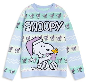 Peanuts Snoopy Womens Multi Christmas Jumper | Long Sleeve Crew Neck | Cartoon Holiday Wear | Festive Apparel for Christmas Celebrations Merch - Large