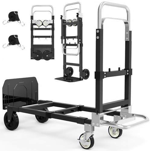 3-in-1 Heavy Duty Folding Hand Truck, 500LB Capacity Convertible Steel Dolly Cart with 360° Swivel Wheels & Telescopic Handle, Foldable Utility Wagon for Moving, Warehouse and Shopping