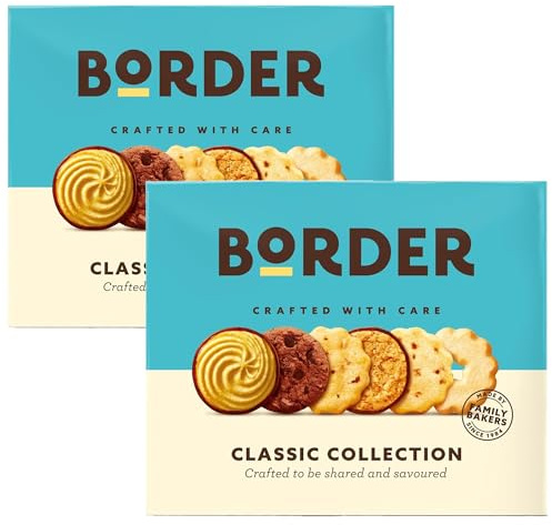 Border Biscuits Classic Collection Box 2×400 g | Assorted Biscuit Selection with Chocolate Viennese, Butterscotch Crunch, Shortbread Rings & More | Suitable for Vegetarians | Perfect for Sharing