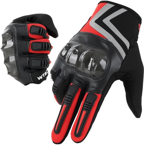 WTACTFUL Motorcycle Gloves for Men Women, Dirt Bike Gloves Full Finger Touchscreen Breathable for Riding Motocross Road Racing Cycling Mountain Bike Bicycle Off-Road MTB ATV Summer Red L